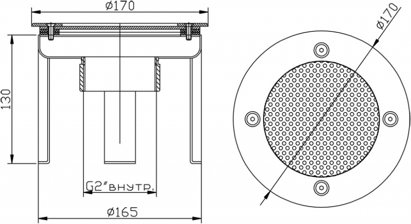 Водозабор с сетчатой крышкой д.165 2,0" (внутр.) плитка